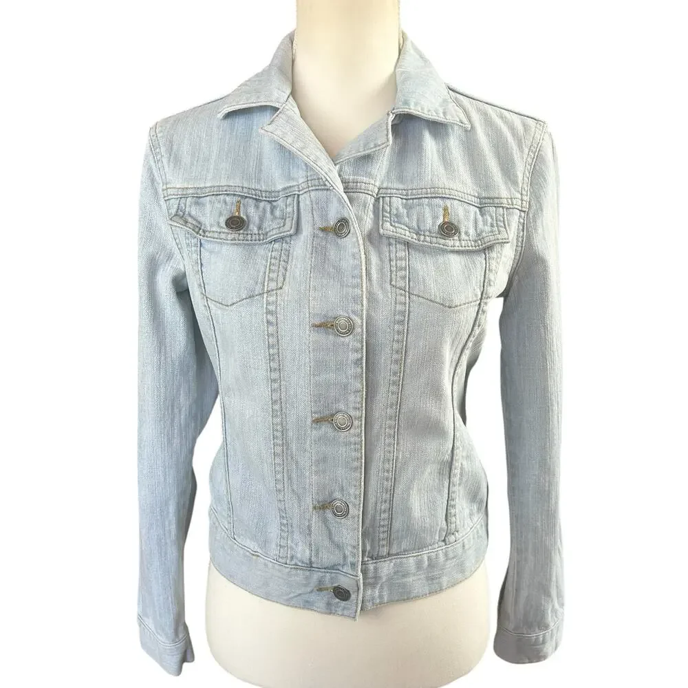 MK Michael Kors Jean Jacket Women Size XS Light Blue Stone Wash Button Up Denim